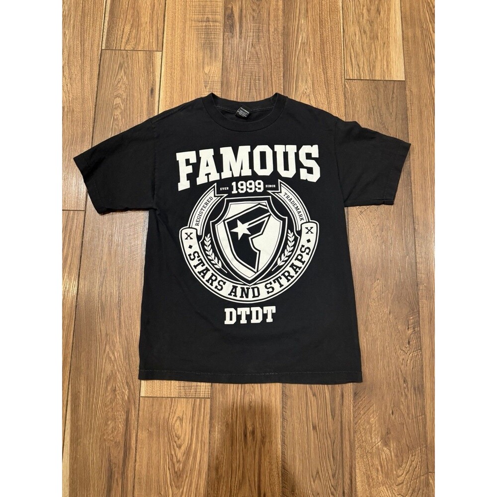 Y2K Famous Stars and Straps Shield Logo Black T-Shirt Size M Travis Barker
